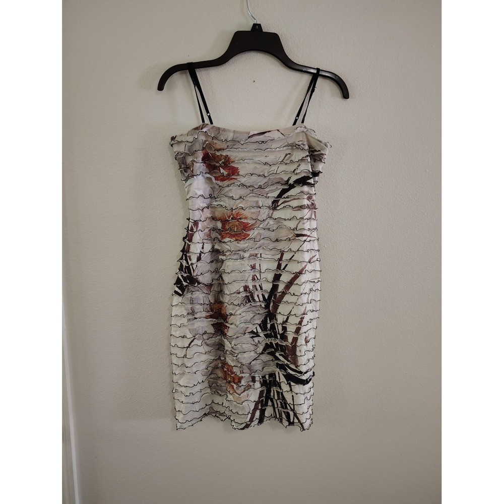 Dressbarn Floral‎ Tiered Ruffle Sheath Dress Brown Orange Cream Size 6 Cocktail